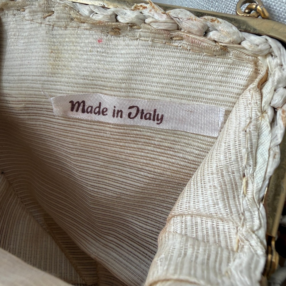 Vintage‎ Beaded Clutch Bag Raffia Crochet Chain Strap Made in Italy Evening Bag - Picture 7 of 10